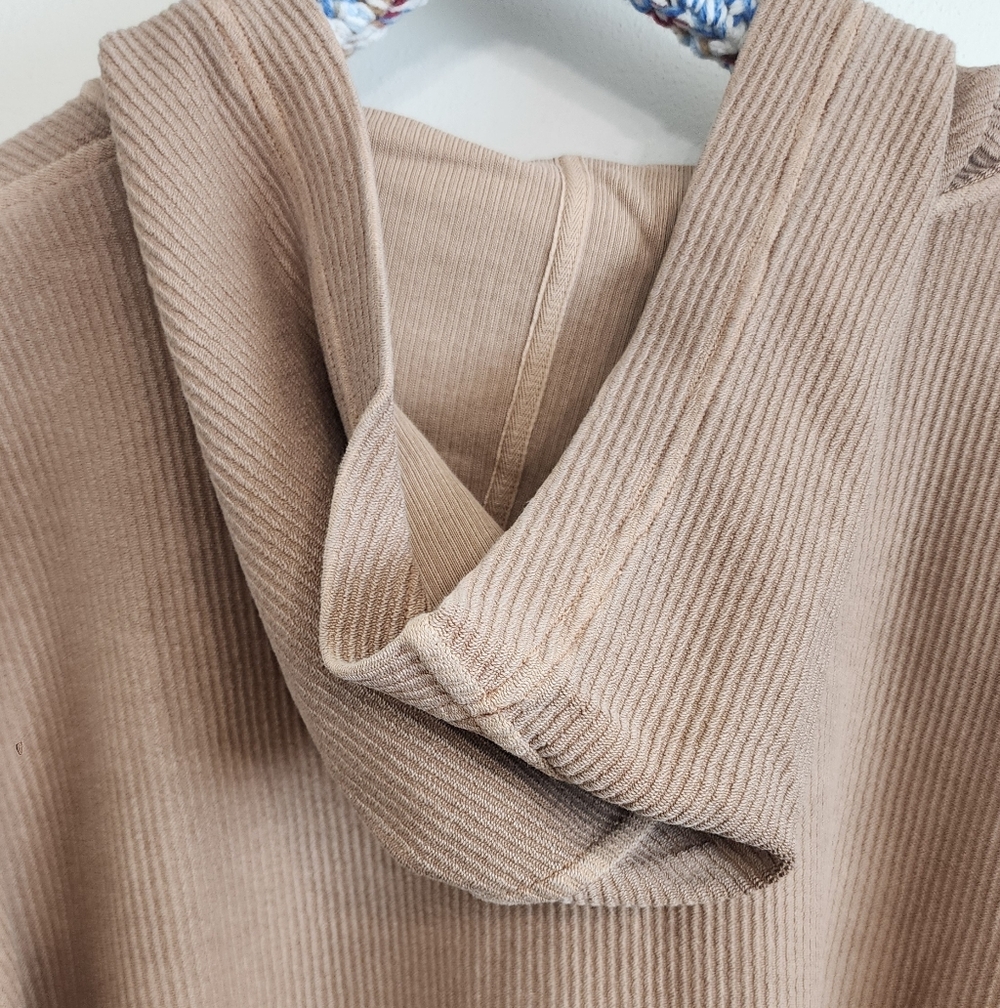 NWT Aerie Ribbed Oh Snap Henley Hoodie Stone Harbor Tan Oversized XXL - Picture 7 of 11